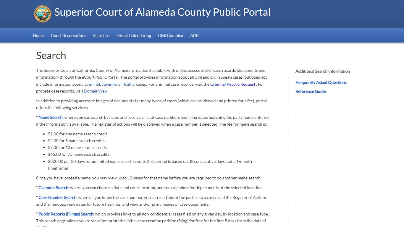 Search | Alameda eCourt Public Portal - California